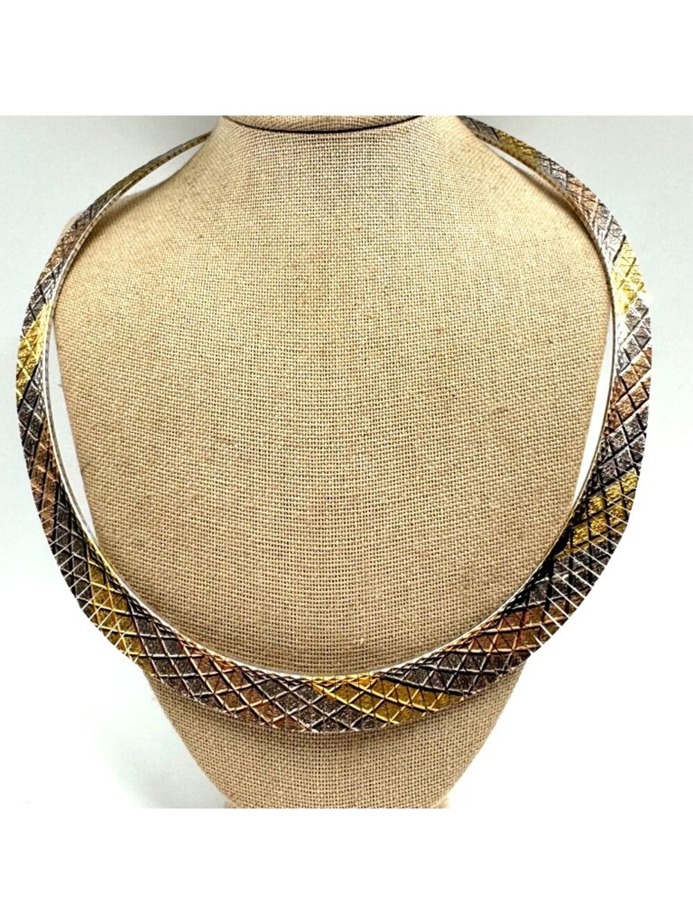 VTG Sterling Silver 925 Tri Color Omega Chain Necklace Size 17" Length